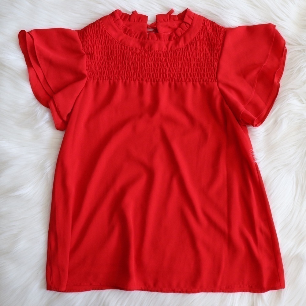 NWT Badley Mischka Red Blouse Ruffle Sleeves Size Small - Picture 4 of 7
